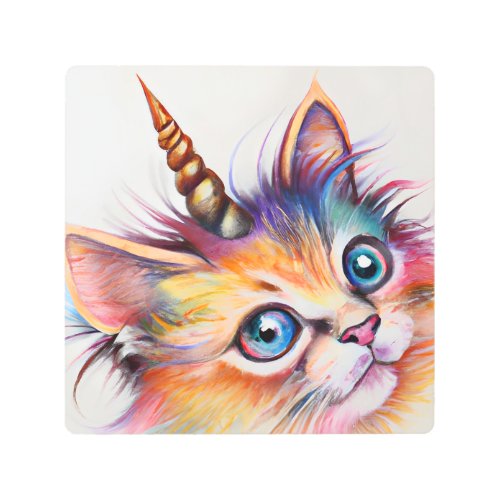 Fluffy Kitten Unicorn Metal Print