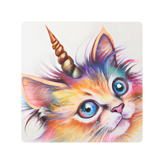 Fluffy Kitten Unicorn Metal Print (Front)