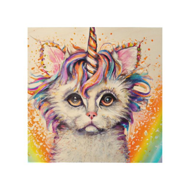 Fluffy Kitten Unicorn Wood Wall Art (Front)