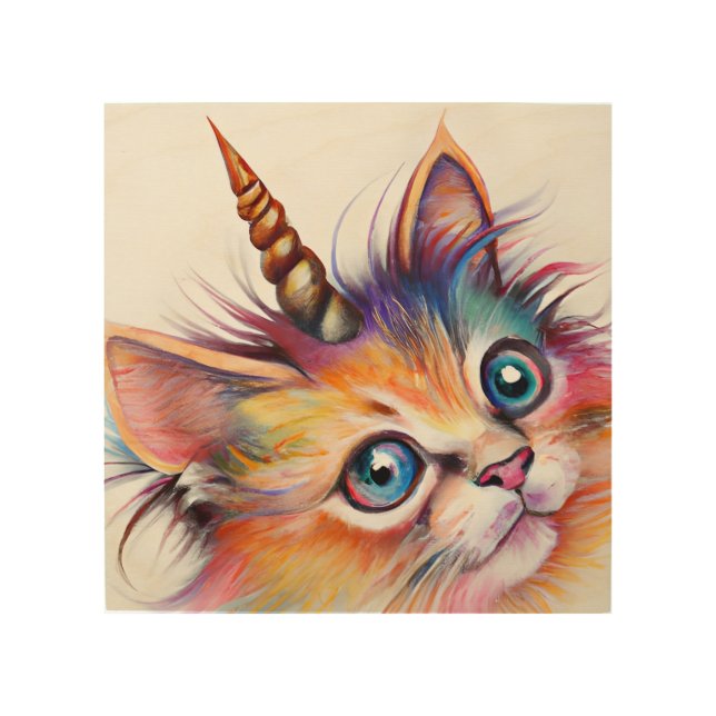 Fluffy Kitten Unicorn Wood Wall Art (Front)