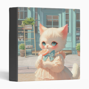 Fluffy Kitten with Lollipop at Pastry Shop 3 Ring Binder
