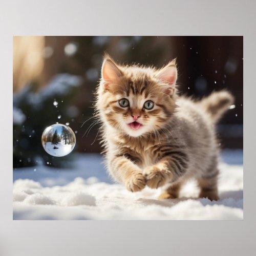   Fluffy Kitty Cat 54  Kitten AP68 Snow Bubble Poster