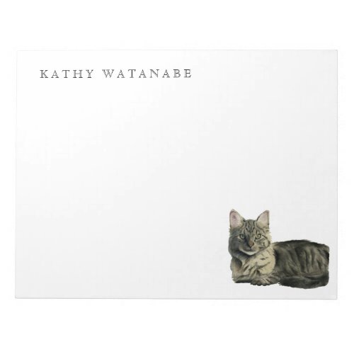 Fluffy Kitty Cat Watercolor Art  Add Name Notepad