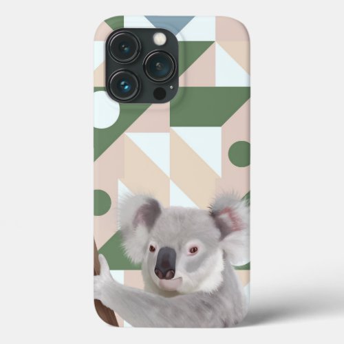 Fluffy Koala Green Geometric Background iPhone 13 Pro Case