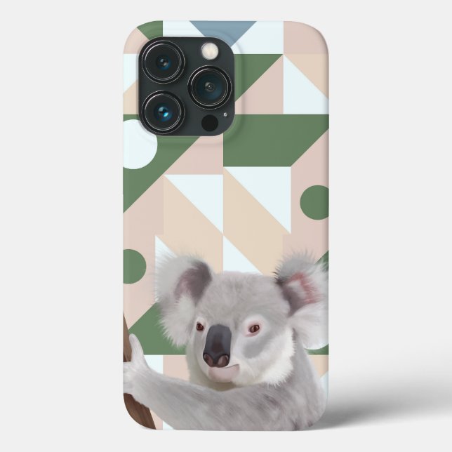 Fluffy Koala Green Geometric Background Case-Mate iPhone Case (Back)