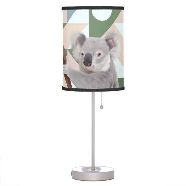 Fluffy Koala Green Geometric Background Table Lamp (Left)