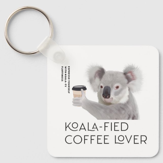 Fluffy Koala Pun Coffee Lovers Keychain (Front)