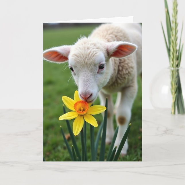 Fluffy Lamb Flower Sniff Card (Front)