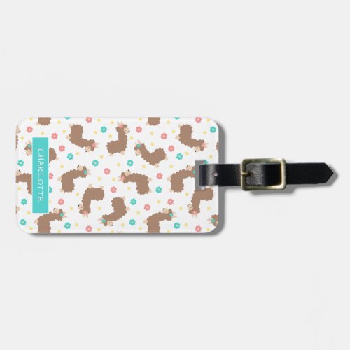 Fluffy Llamas  Flowers _ Custom Name Luggage Tag