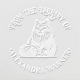 Fluffy Long Hair Cat Sitting #1 Library Book Name Embosser