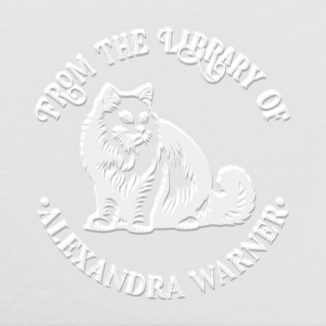 Fluffy Long Hair Cat Sitting #2 Library Book Name Embosser (Design)