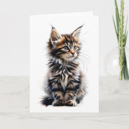 Fluffy Long_Haired Maine Coon Cat Blank Greeting Card