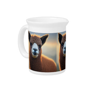"Fluffy Majesty: The Big Woolly Brown Alpaca" Beverage Pitcher