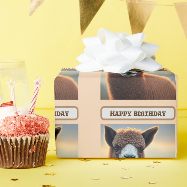 "Fluffy Majesty: The Big Woolly Brown Alpaca" Wrapping Paper (Birthday Party)