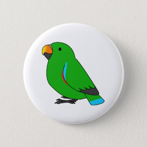 Fluffy male green eclectus parrot cartoon drawing button