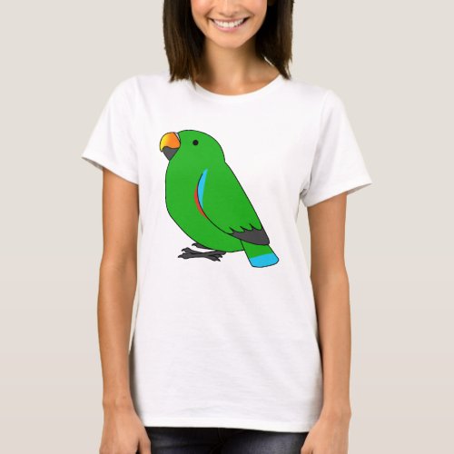 Fluffy male green eclectus parrot cartoon drawing T_Shirt