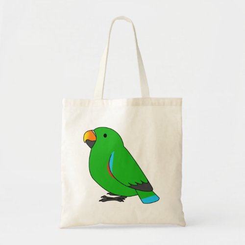 Fluffy male green eclectus parrot cartoon drawing tote bag