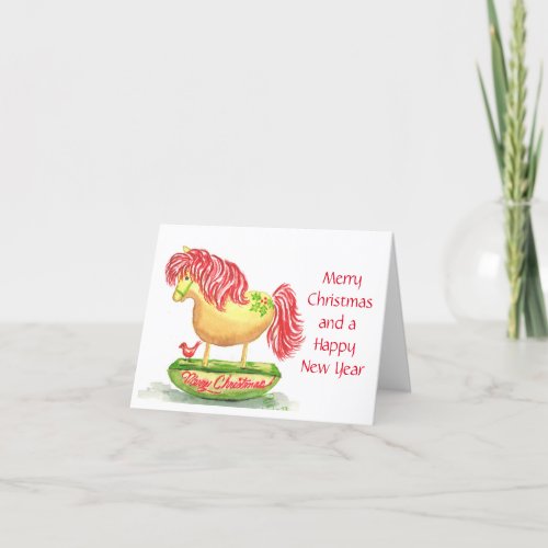 Fluffy Mane Rocking Horse By sherry Jarvis Holiday Card