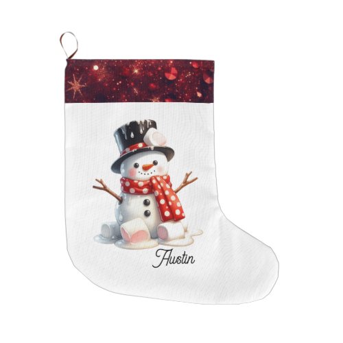 Fluffy Marshmallow Snowman  Large Christmas Stocking