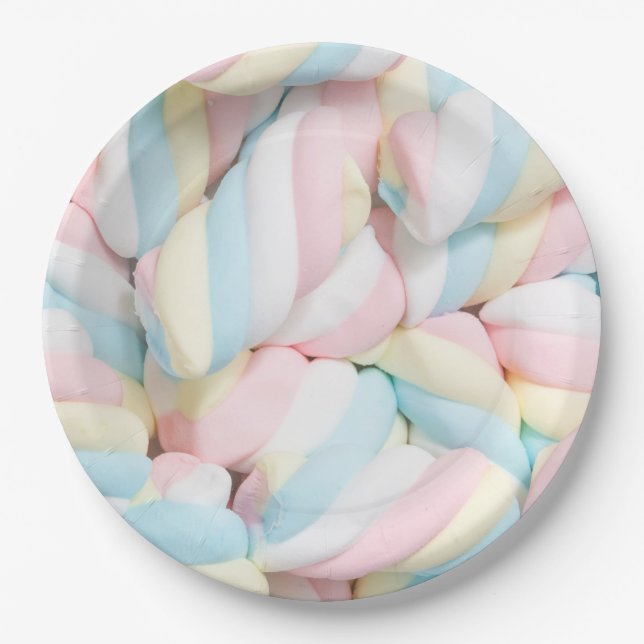Fluffy Marshmallow Twists Candy Paper Plates (Front)