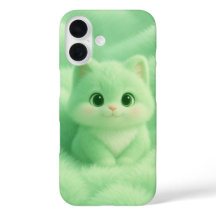 Fluffy Mint Kitten iPhone Case – Cute Cartoon Anim