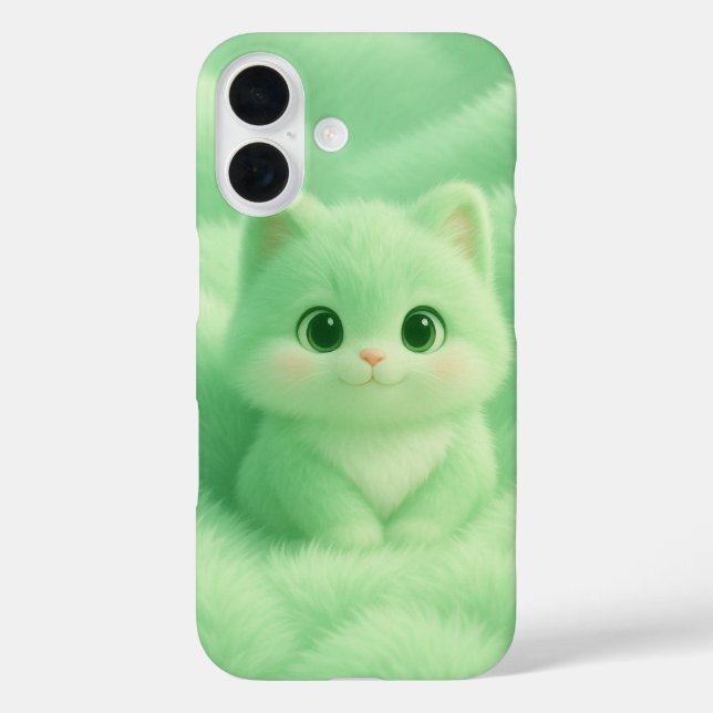 Fluffy Mint Kitten iPhone Case – Cute Cartoon Anim (Back)