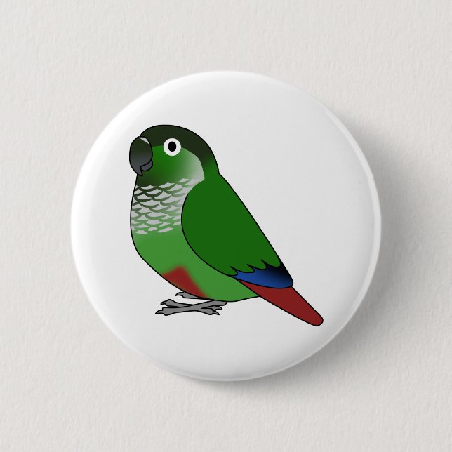 Fluffy normal green-cheeked conure parrot cartoon button (Front)