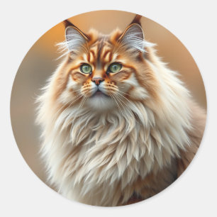 Fluffy Norwegian Forest Cat Portrait Classic Round Sticker