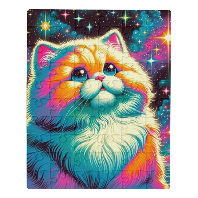 Fluffy Orange Pink Cat in Space Jigsaw Puzzle (Puzzle Vertical)