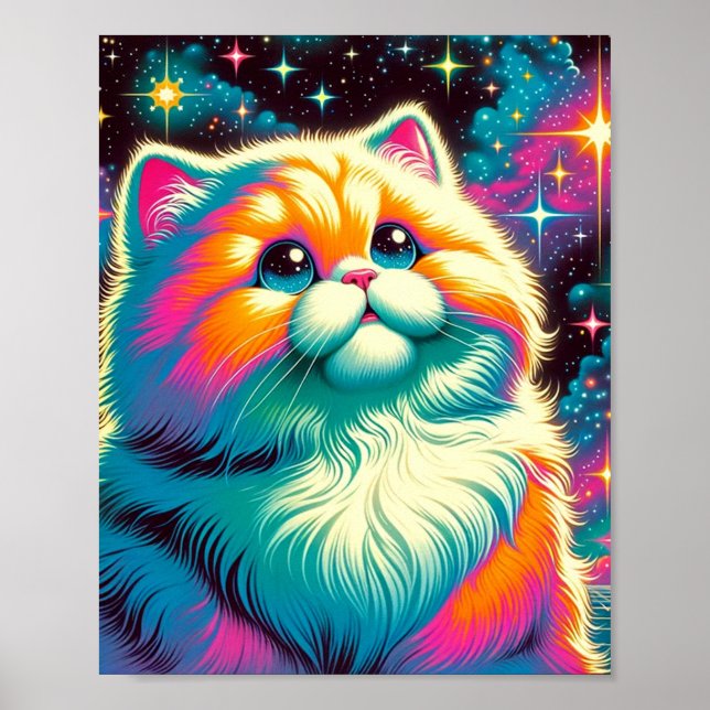 Fluffy Orange Pink Cat in Space Poster (Front)