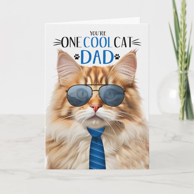 Fluffy Orange Tabby Cat Father's Day One Cool Cat Holiday Card (Front)