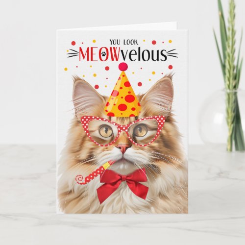 Fluffy Orange Tabby Cat MEOWvelous Birthday Card