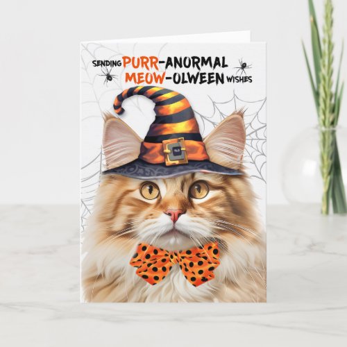 Fluffy Orange Tabby Cat PURRanormal MEOWolween Holiday Card