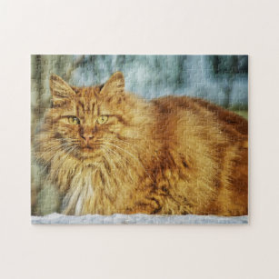 Fluffy Orange Tabby Maine Coon Cat Jigsaw Puzzle