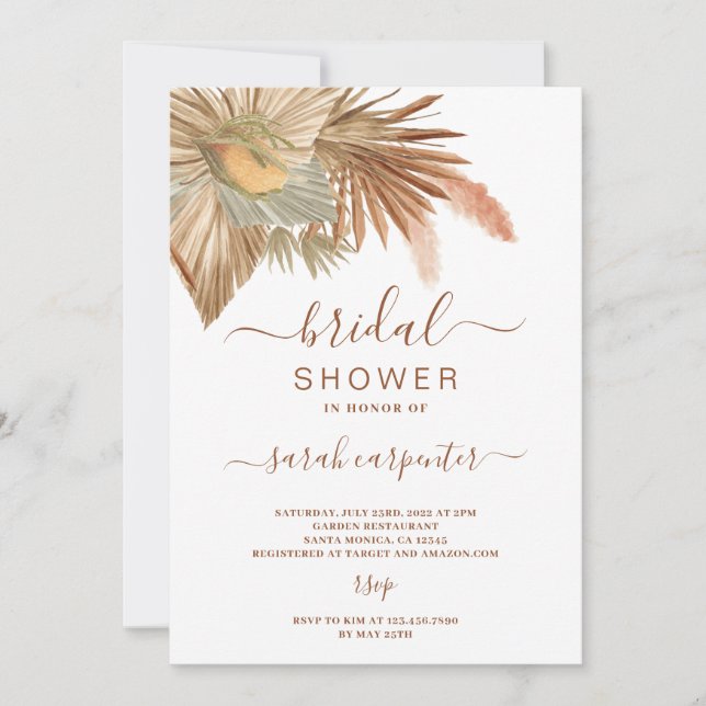 Fluffy Pampas Grass Bridal Shower invitation (Front)