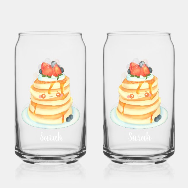 Fluffy Pancakes With Maple Syrup,Fruit And Cream Can Glass (Back)