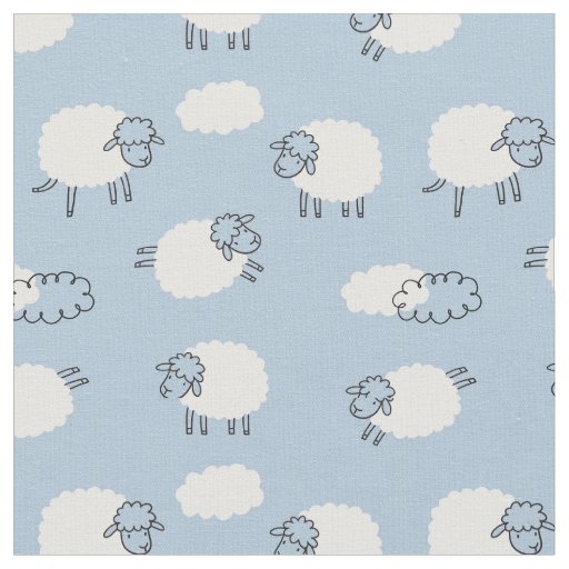 Fluffy Pastel Blue Lamb Pattern Fabric