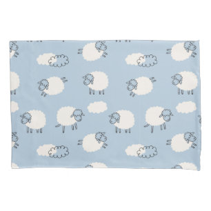 Fluffy Pastel Blue Lamb Pattern Pillow Case