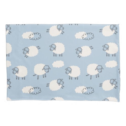 Fluffy Pastel Blue Lamb Pattern Pillow Case