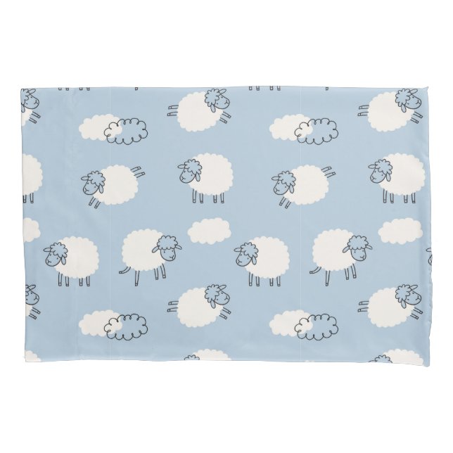 Fluffy Pastel Blue Lamb Pattern Pillow Case (Front)
