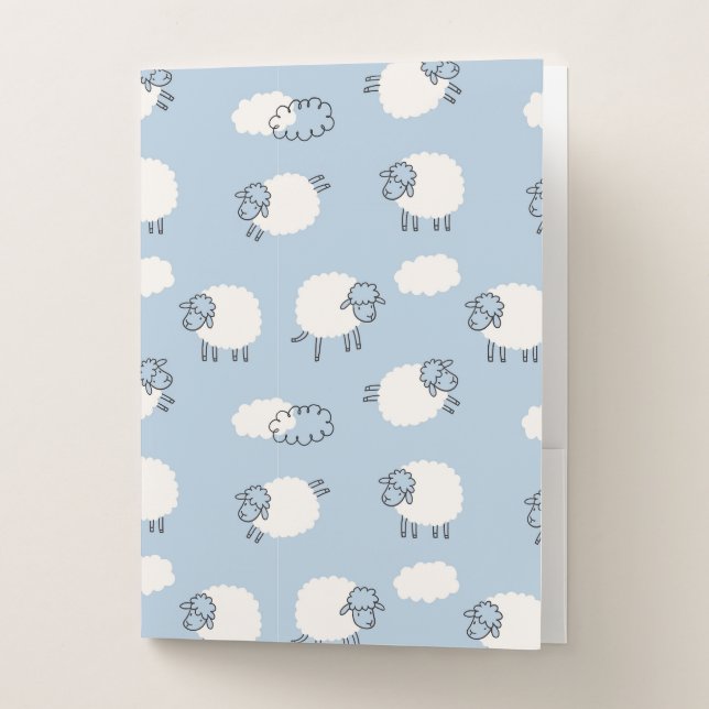 Fluffy Pastel Blue Lamb Pattern Pocket Folder (Front)