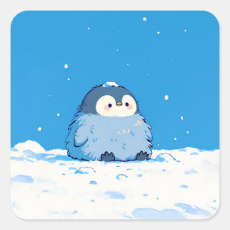 Fluffy Penguin Sitting in Winter Snow Square Sticker