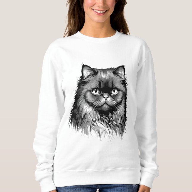 Fluffy Persian Cat Sketch Women's Sweater (Front)