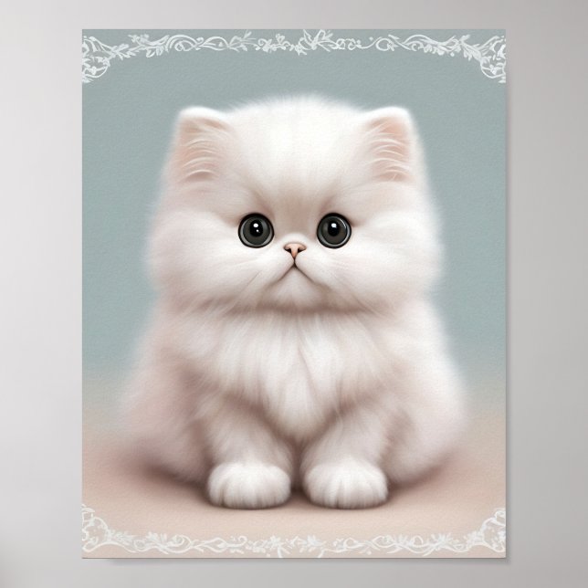 Fluffy Persian Nursery Cat Art Poster (Front)