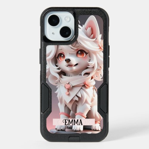 Fluffy Pink And White Puppy Custom iPhone 15 Case