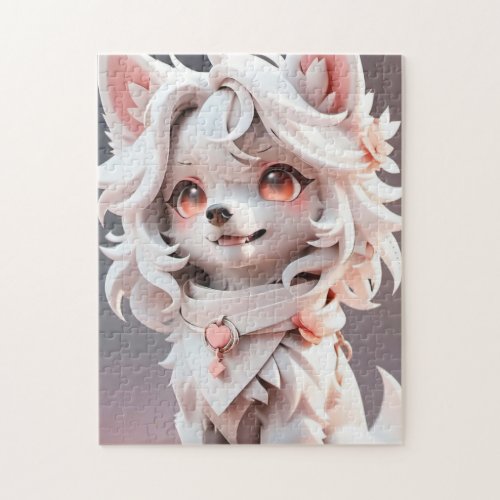 Fluffy Pink And White Puppy Jigsaw Puzzle