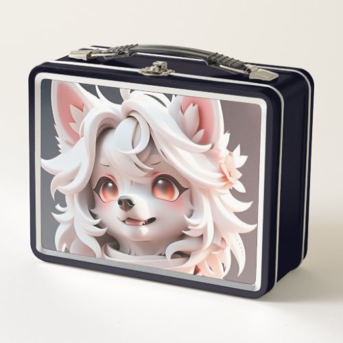 Fluffy Pink And White Puppy Metal Lunch Box