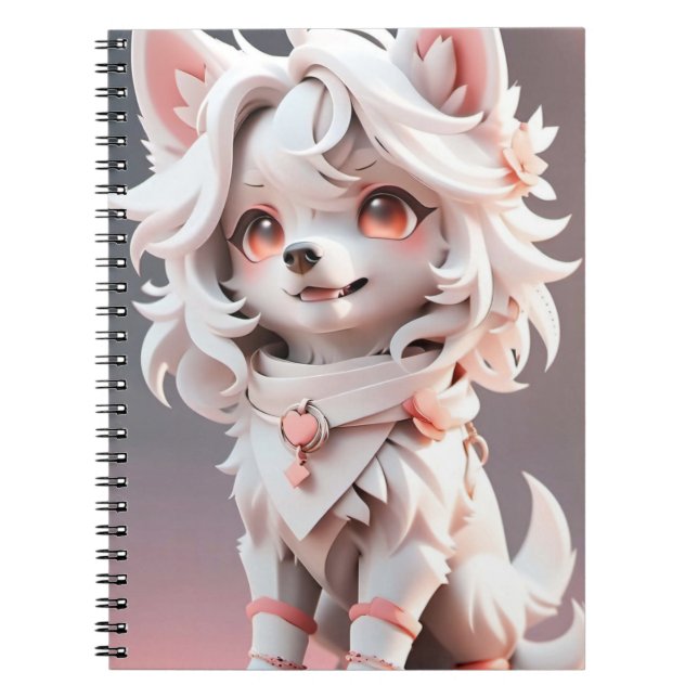 Fluffy Pink And White Puppy Notebook (Front)