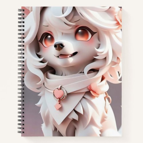 Fluffy Pink And White Puppy Notebook