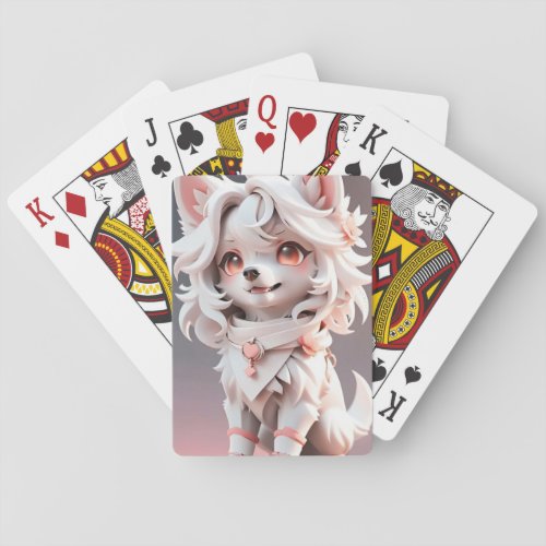 Fluffy Pink And White Puppy Playing Cards